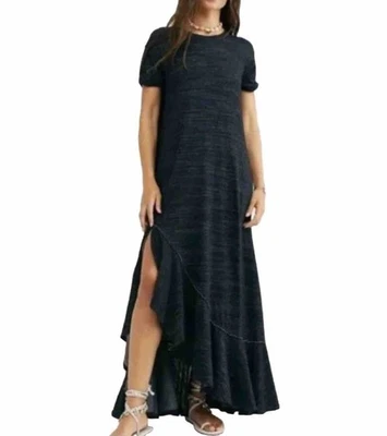 FP Beach Havana Tee Maxi Dress Ruffle Boho Linen Cotton Blue Heather Women’s M - Image 1 of 4