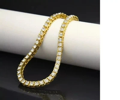 8"Inch Men's Tennis Bracelet 9.50Ct Round Lab-Created Diamond 14K Yellow Gold FN - Image 1 of 4