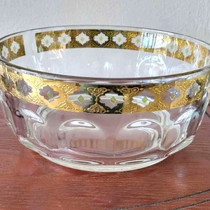 Vintage Arcoroc France Durchbruch MCM Valencia Glas Schale 22kt Goldrand Diamant - Bild 1 von 6