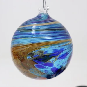 Bola de vidrio soplado a mano olas del océano arte artesanal globo adorno decoración azul - Imagen 1 de 4