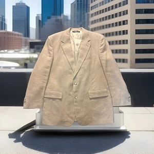 Brooks Brothers Men’s Beige Jacket Blazer Vintage 80s Linen Size 44 Long - Picture 1 of 12