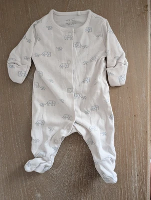 Next White Elephant Baby Grow Sleepsuit First Size Newborn - Image 1 of 3