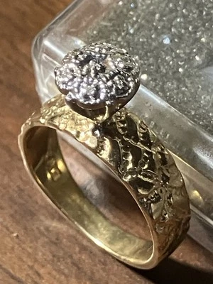 10Kt Two Tone Gold , Diamond Cluster Nugget Ring  Size 6.  Promise Ring - Image 1 of 3