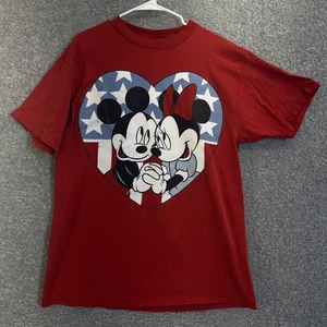 Camicia Disney Vintage Uomo XL Rosso Topolino Minnie Cuore Amore Bandiera USA Grafica anni 90 - Foto 1 di 7