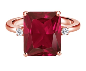 925 Silver Rose Gold Plated Octagon Created Ruby and White Topaz Cocktail Ring - Picture 1 of 4