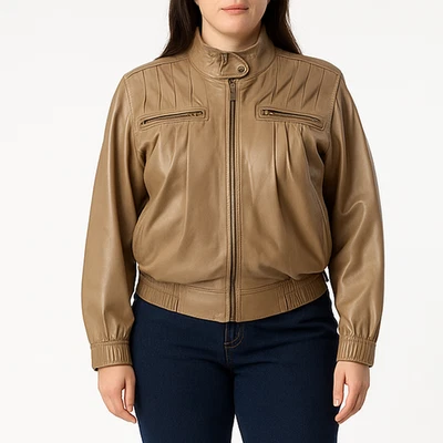 80-х годов винтажный глины кожи Bomber куртка шерсти с подкладкой женщин M L Moto авиатор пальто - Изображение 1 из 4