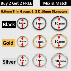 Pendientes delgados de 0,6 mm de acero quirúrgico con aro nariz de oreja falsa perforación corporal popular - Imagen 1 de 10