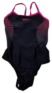 SPEEDO Womens One Piece Swimming Costume Black Pink Abstract Design UK 12 J - Picture 1 of 5