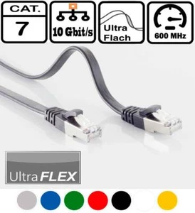 CAT7 Netzwerkkabel RJ45 LAN DSL Ethernet Internet Slim Patchkabel Flachkabel - Bild 1 von 12
