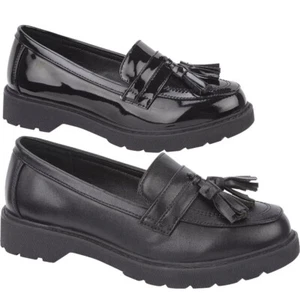 Niñas Negro Escuela Mocasines Imitación Cuero Charol Niños Plano Inteligente Vestido Zapatos Tallas - Imagen 1 de 8