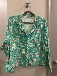 Girls XL 16-18 Holiday Pajama Top Button Down Deer Christmas Green Long Sleeve - Picture 1 of 9