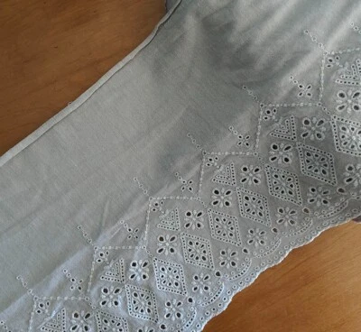 3.5 Yard 7.5" wide Taupe knit Cotton Fabric Lace/Embroidered Flower b0464 - Image 1 of 2