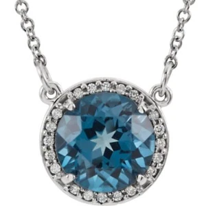 Collar de topacio azul natural de Londres de 6 mm y diamante natural de 16" platino y 0,04 CTW - Imagen 1 de 2