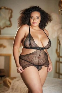 Allure Plus Rosie Lace Peek-a-boo Chemise Black - Picture 1 of 2