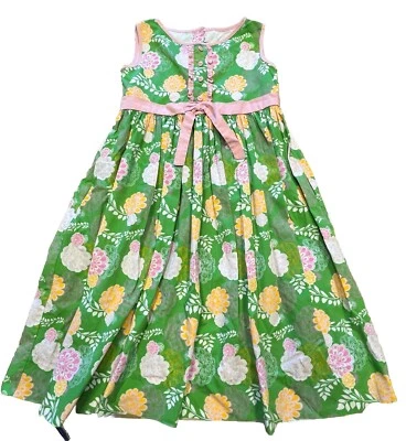Vintage Strasburg Sleeveless Floral Dress Girls 8 Green Pink Orange 100% Cotton - Image 1 of 4