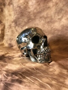 Silver Bronze Skull Sculpture By Chris Levatino - Picture 1 of 12