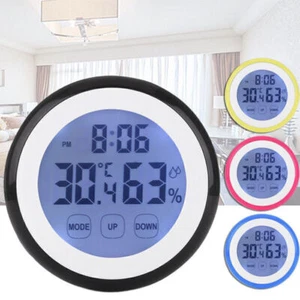 LED Touchscreen Digital Wecker mit Hygrometer + Thermometer Runduhr - Bild 1 von 14