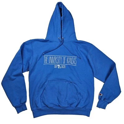 Champion Kansas Jayhawks Club Fútbol Sudadera con Capucha Para Hombre Azul Medio Cordón Eco Foto 1 de 4