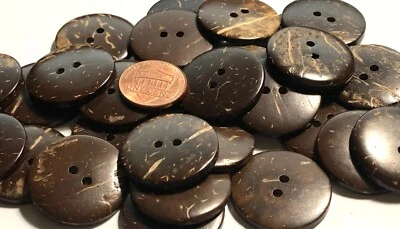 6 Large Brown Natural Coconut Shell Buttons Sew-through 2-hole 25.5mm 1" 12491 - Image 1 of 4