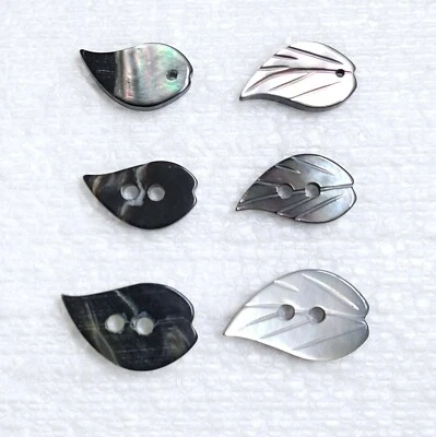 Etched Leaf Shell Button 16mm 20mm MOP Pearl 1 2 Hole Novelty Agoya Sewing Craft - Image 1 of 4