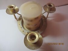 Vintage Candle Holder Gold Tone Metal  With 3 Arms 1 Large Candle-Frosted Design