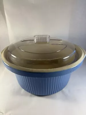 Vintage 5 QT Rival Crock Pot Slow Cooker Stoneware Insert With Lid 3150/1 Blue - Image 1 of 4