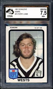 CGA 7.5 - 1981 Wests Magpies NRL Scanlens Rookie Graded Card - Terry Lamb - Foto 1 di 3
