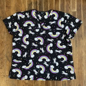 Just Love Women’s 1X Unicorn & Rainbow Multicolor Short Sleeve Scrub Top. NWOT. - Picture 1 of 6