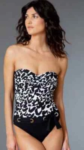 Bleu Rod Beattie Shes A Cheetah Shirred Bandeau Interlaced Tie Swimsuit Sz 4 NWT - Picture 1 of 2