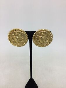 Vintage Carolee Goldtone Dragon Coin Clip On Earrings 