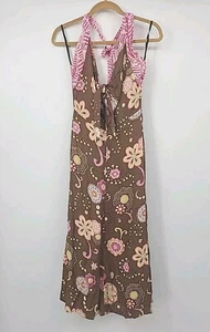 Vestido Vintage ZOE California Rayón Crepé Marrón y Rosa Floral Mediano Halter Corbata - Imagen 1 de 24