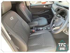 SEAT COVERS FOR NEW VW CADDY ECO LEATHER HEXAGON STITCHING AND LOGOS SEATS 1+1 - Picture 1 of 6