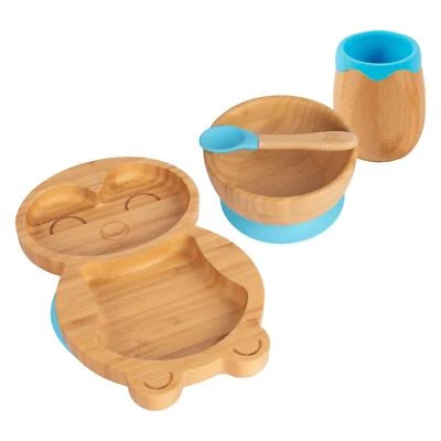 4pc Tiny Dining Blau Pinguin Bambus Baby Fütterungsset Kinder Teller Schüssel - Bild 1 von 4