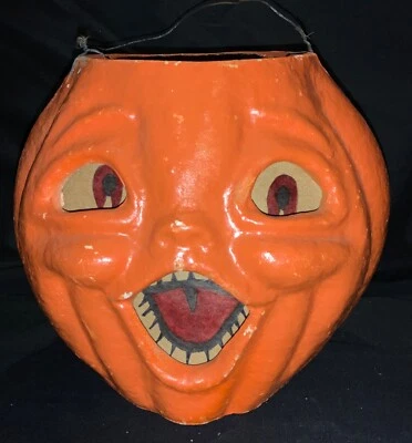 VINTAGE! HUGE HALLOWEEN PAPER MACHE PUMPKIN LANTERN - CHOIR BOY JACK O’LANTERN! - Image 1 of 4