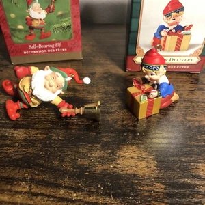 Keepsake ornament collection club elf with a bell/elf with a present 2000&2001 - Picture 1 of 8