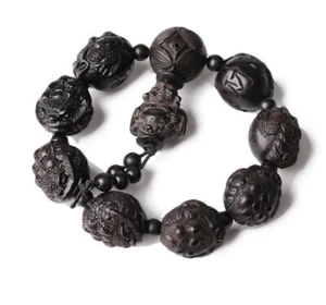 Bracelet perles crapaud en bois d'ébène 3 pattes richesse grenouille amulette décoration - Photo 1 sur 4
