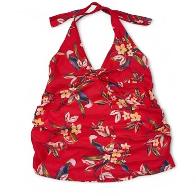 Old Navy Women's Red Floral Tie Front Maternity Swim Halter Tankini Top Size L - Image 1 of 4