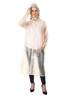 Unisex Transparent Zig-Zag Raincoat Cream Size XL,XXL Lightweight with Hood 3Pcs - Image 1 of 4