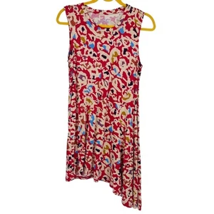 LOGO Layers Pink Colorful Leopard Tank Top Asymmetrical Stretch Lori Goldstein M - Picture 1 of 11