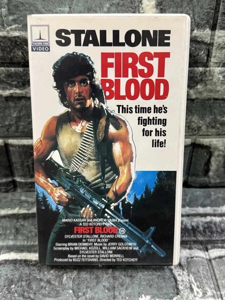 Rare HTF First Blood (VHS) Thorn EMI 1982 Rambo Sly Stallone Big Box Clamshell - Image 1 of 4