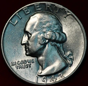 Uncirculated 1942 Philadelphia Mint Silver Washington Quarter - Picture 1 of 2