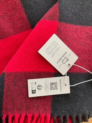 WOOLRICH~Red Buffalo Plaid~Wool Blanket~Fringe~Stadium Throw~Italy~56  x 60 ~NWT - Image 1 of 4