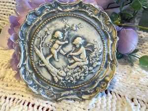 Vintage 5" Cherub Plakette blau weiß Gold Putti Relief italienischer Stil - Bild 1 von 8