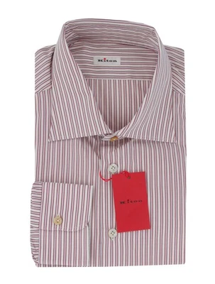 $600 Kiton Burgundy Red Striped Cotton Shirt - Slim - 18/45 - (KT3112510) - Image 1 of 4