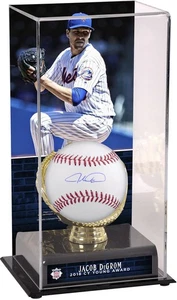 Jacob deGrom Mets Signed Ball & Cy Young Award Gold Glove Display Case w/Image - Picture 1 of 2
