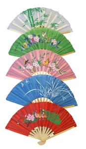 5x Pastel Colourful Wood Ladies Folding Hand Summer Decorative Fan UK Seller - Picture 1 of 9