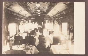 c.1915 RPPC Unused - Interior of railway dining car & staff. - Picture 1 of 1