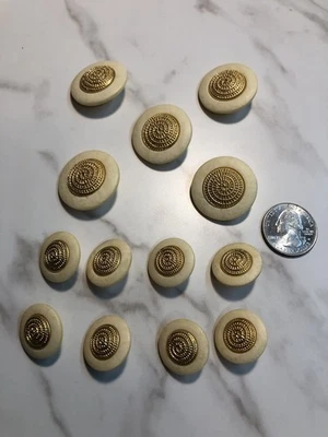 Vintage Gold Tone And Ivory Color Buttons. Qty 13 - Image 1 of 4