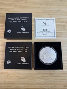 2011 America the Beautiful Chickasaw Oklahoma Silver Bullion Coin 5oz NP10 - Picture 1 of 6