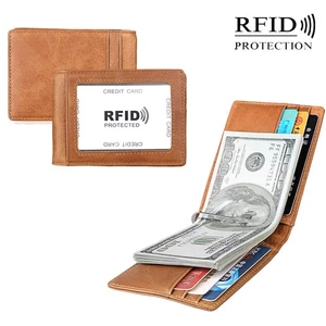 Carteras plegables minimalistas de cuero genuino para hombres con bloqueo RFID tarjetero delgado - Imagen 1 de 13